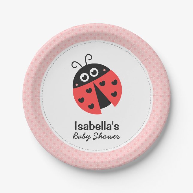 Cute Ladybug Girl Baby Shower Party Supplies Paper Plates (Front)