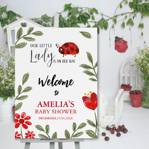 Cute ladybug girl Baby Shower Welcome Sign