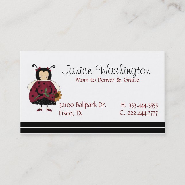 Cute Ladybug Girl Mommy Card (Front)