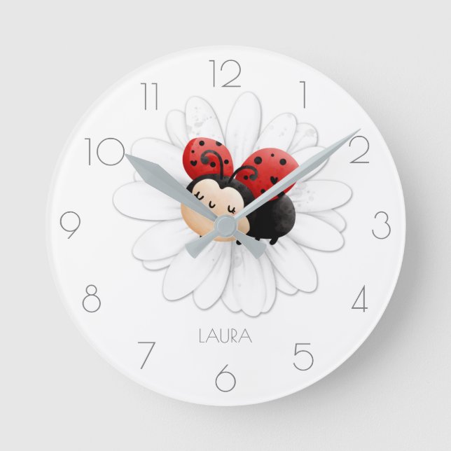 Cute ladybug girl Name Ladybug round clock (Front)