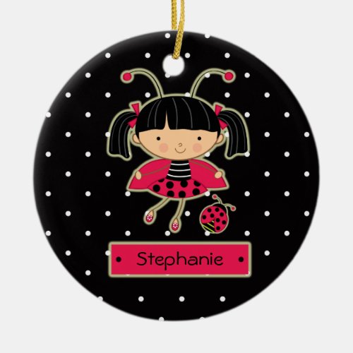 Cute ladybug girl polkadots personalized ornament