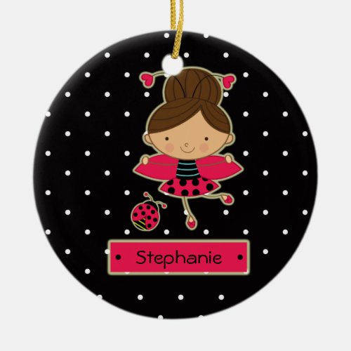 Cute ladybug girl polkadots personalized ornament