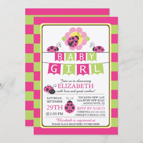 Cute Ladybug Girls Baby Shower Invitation