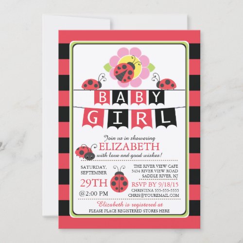 Cute Ladybug Girls Baby Shower Invitation