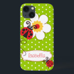 Cute ladybug girls name green red ipad case<br><div class="desc">Cute original red ladybug / ladybird on a green polka flowers kids ipad case. Reads Isabella or you can personalize with your own name. Exclusively designed by Sarah Trett.</div>