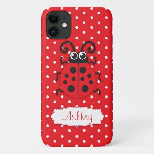 Cute ladybug girls name red iphone iPhone 11 case