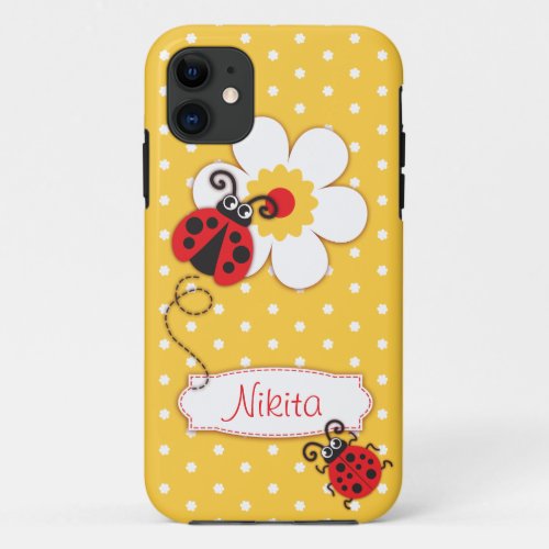 Cute ladybug girls name yellow red iphone 5 case