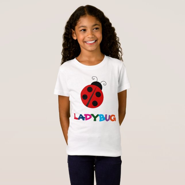 Cute Ladybug Girls White T-Shirt (Front Full)