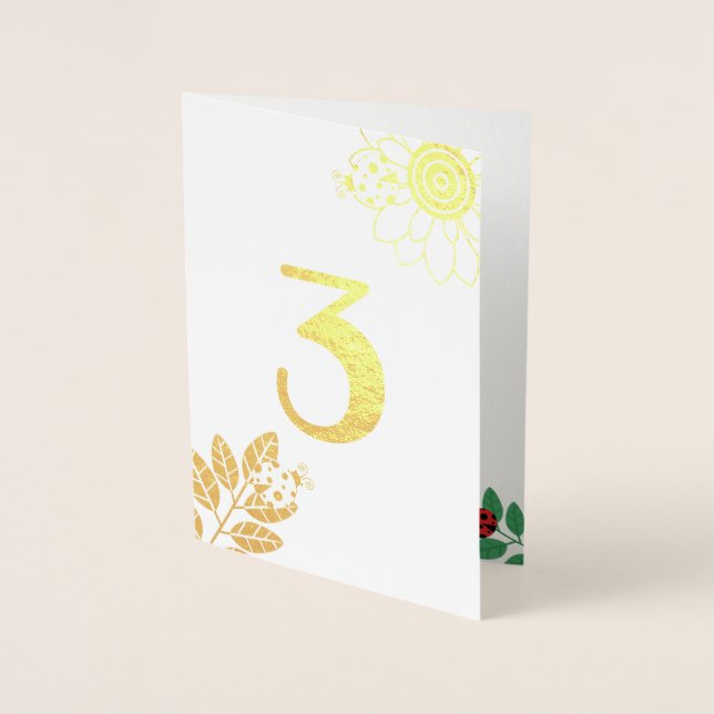 Cute Ladybug Gold Foil Number Birthday Foil Card (Front)