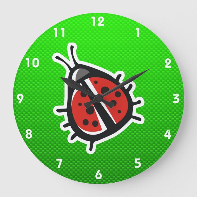 Cute Ladybug; Green Large Clock (Front)