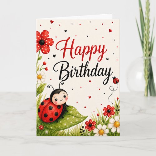 Cute Ladybug Happy Birthday Card