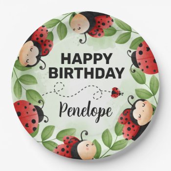 Cute Ladybug Happy Birthday Party Plates by PerfectPrintableCo at Zazzle