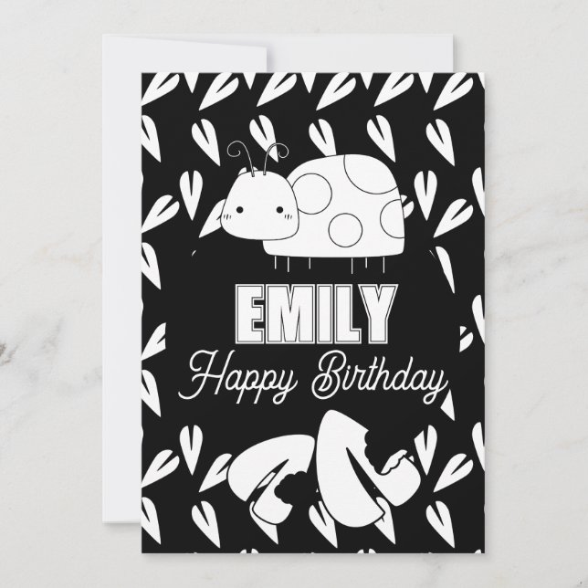 Cute Ladybug Hearts Coloring Birthday Party Holiday Card (Front)