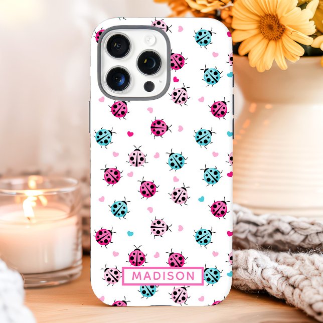 Cute Ladybug Hearts Custom Name Case-Mate iPhone Case (Creator Uploaded)