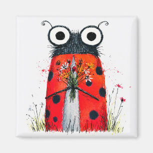 Cute Ladybug Holding Wildflower Bouquet Magnet