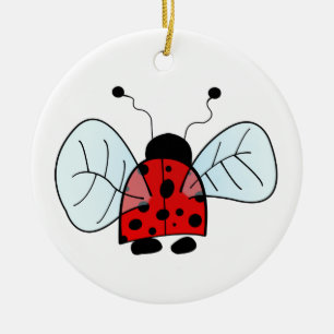 Cute Ladybug Illustration Ceramic Ornament