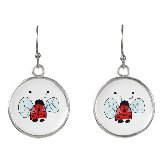 Cute Ladybug Illustration Earrings (Front)