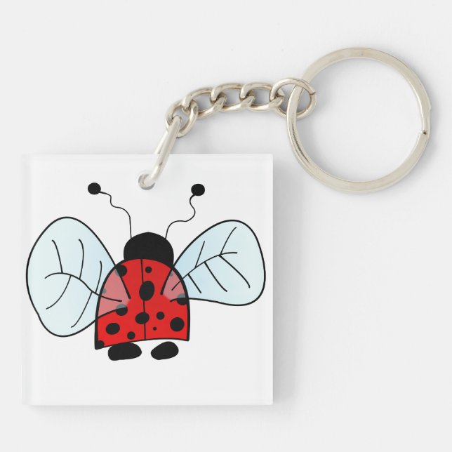 Cute Ladybug Illustration Keychain (Back)