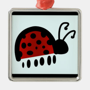 Cute Ladybug Illustration Metal Ornament