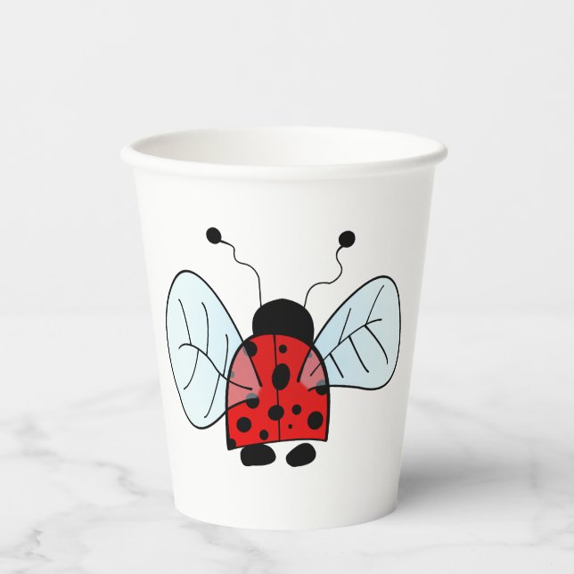 Cute Ladybug Illustration Paper Cups (Front)
