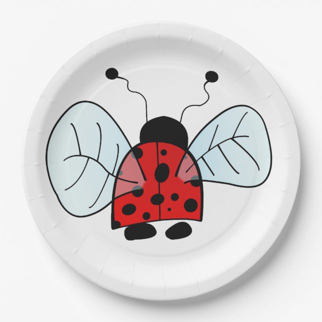 Cute Ladybug Illustration Paper Plates (Front)