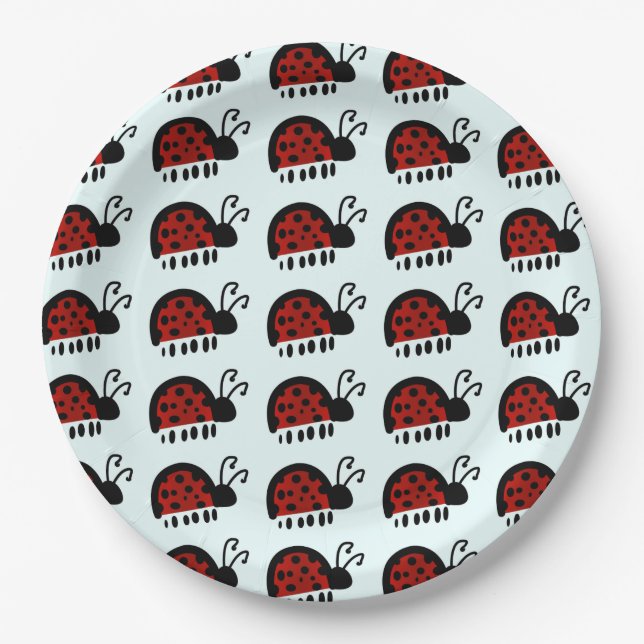 Cute Ladybug Illustration Paper Plates (Front)