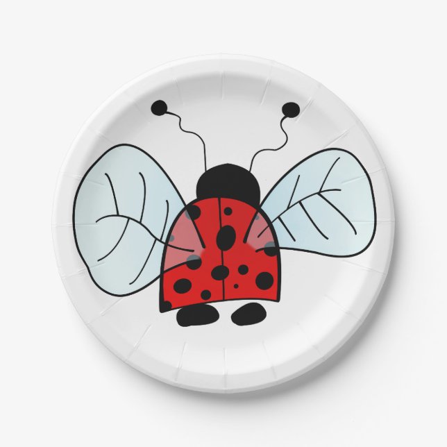 Cute Ladybug Illustration Paper Plates (Front)