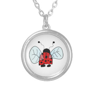 Cute Ladybug Illustration Silver Plated Necklace