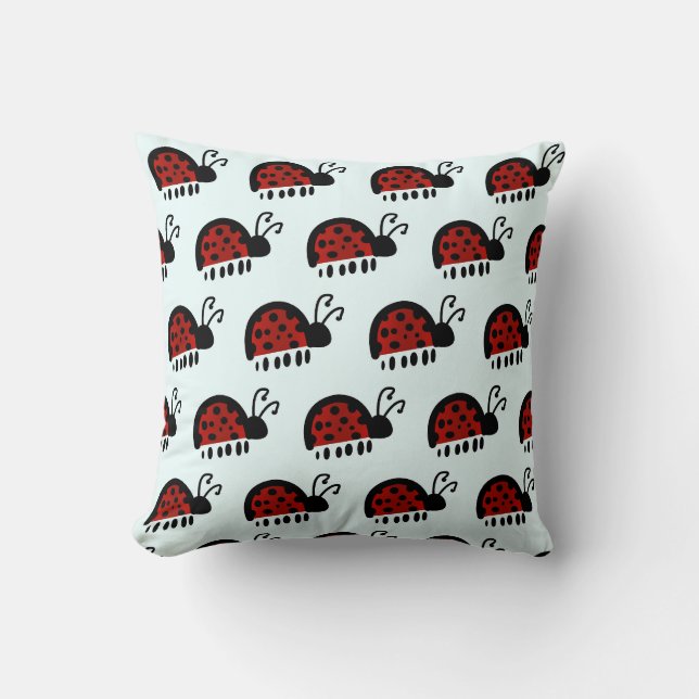 Cute Ladybug Illustration Throw Pillow (Front)