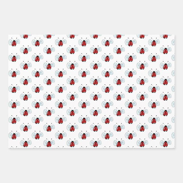 Cute Ladybug Illustration Wrapping Paper Sheets (Front)