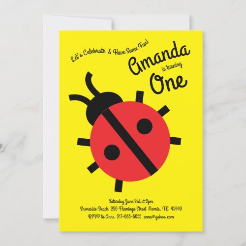 Cute Ladybug Kids 1st Birthday Party Invitation