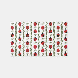 Cute Ladybug & Leafy Green Vines Nursery Area Rug