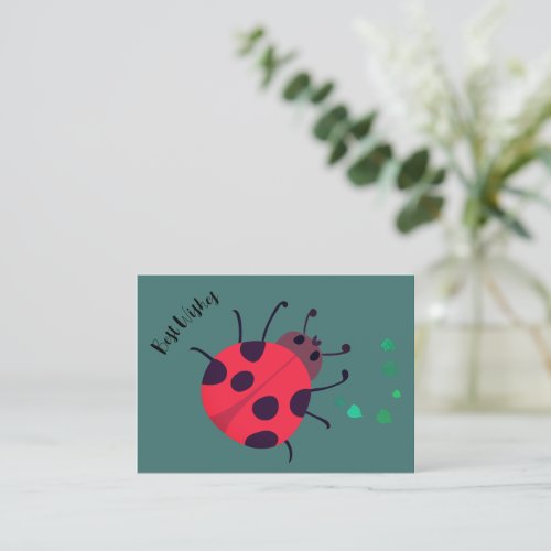 Cute Ladybug Love Heart Leaves Greetings Teal Note Card