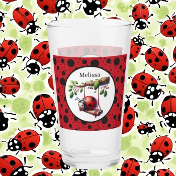 Cute Ladybug Lovers Add Name Glass by DoodlesGifts at Zazzle