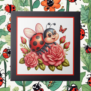 Cute ladybug lovers insect  ceramic tile