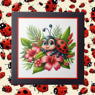 Cute ladybug lovers insect  ceramic tile