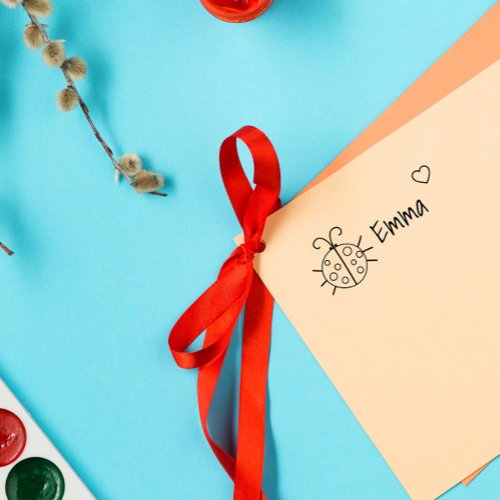 Cute Ladybug Luck Custom Personalized Kids Name  Self_inking Stamp