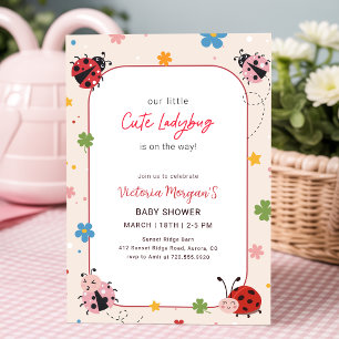 Cute Ladybug Modern Wildflower Baby Shower Invitation