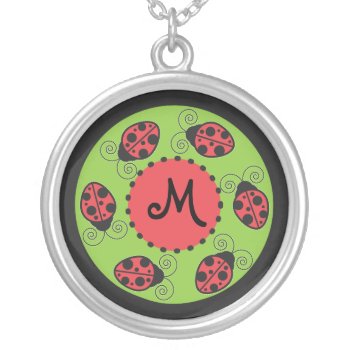 Cute Ladybug Monogram Necklace by nyxxie at Zazzle