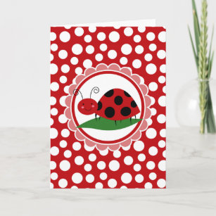 Cute Ladybug On A Leaf - Girls Red Black Card