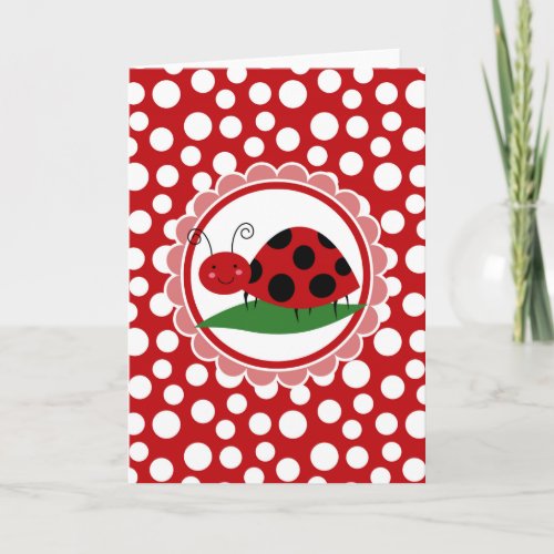 Cute Ladybug On A Leaf _ Girls Red Black Card