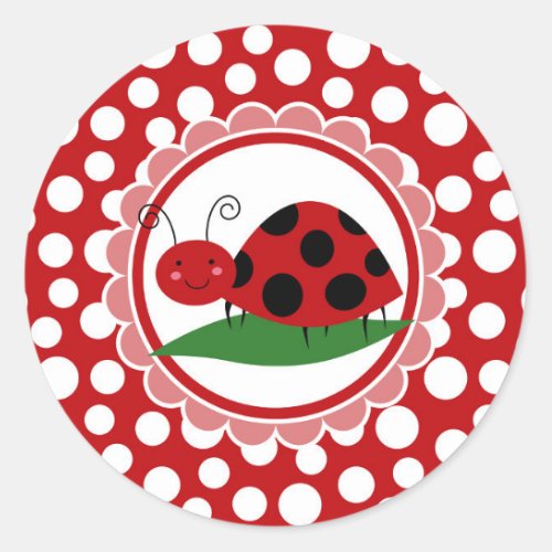 Cute Ladybug On A Leaf _ Girls Red Black Classic Round Sticker