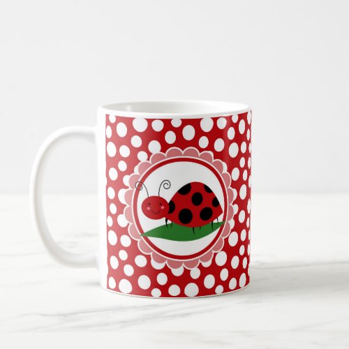 Cute Ladybug On A Leaf _ Girls Red Black Coffee Mug