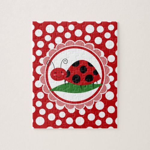 Cute Ladybug On A Leaf _ Girls Red Black Jigsaw Puzzle