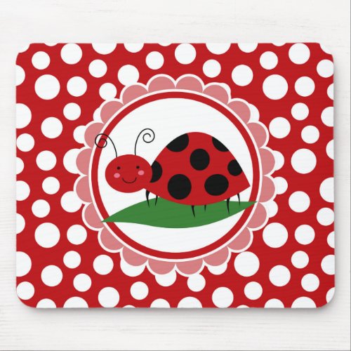 Cute Ladybug On A Leaf _ Girls Red Black Mouse Pad