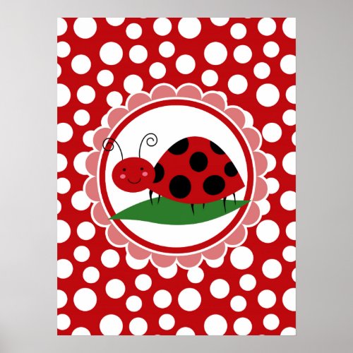 Cute Ladybug On A Leaf _ Girls Red Black Poster