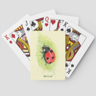 Cute Ladybug on a leaf Photo Block Poker Cards