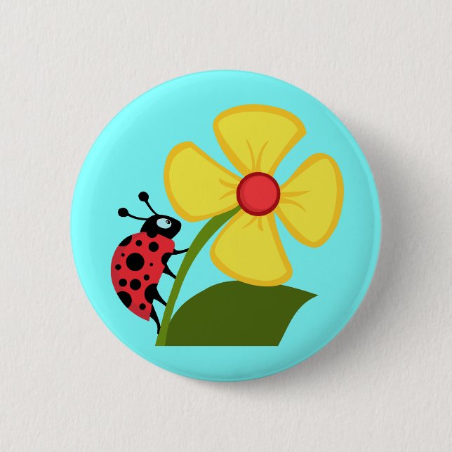 Cute Ladybug on a Yellow Flower Button (Front)