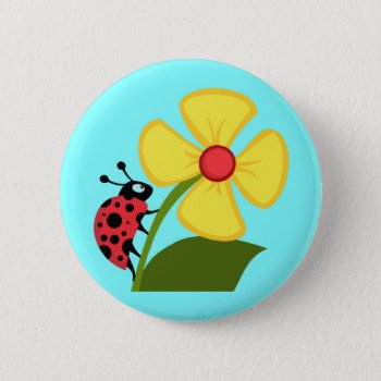 Cute Ladybug On A Yellow Flower Button by esoticastore at Zazzle