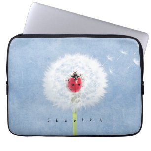 Cute Ladybug on Dandelion Nature  Laptop Sleeve